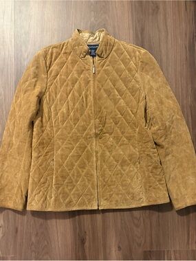 Ann Taylor Suede Quilted Zip Up Jacket | Size L